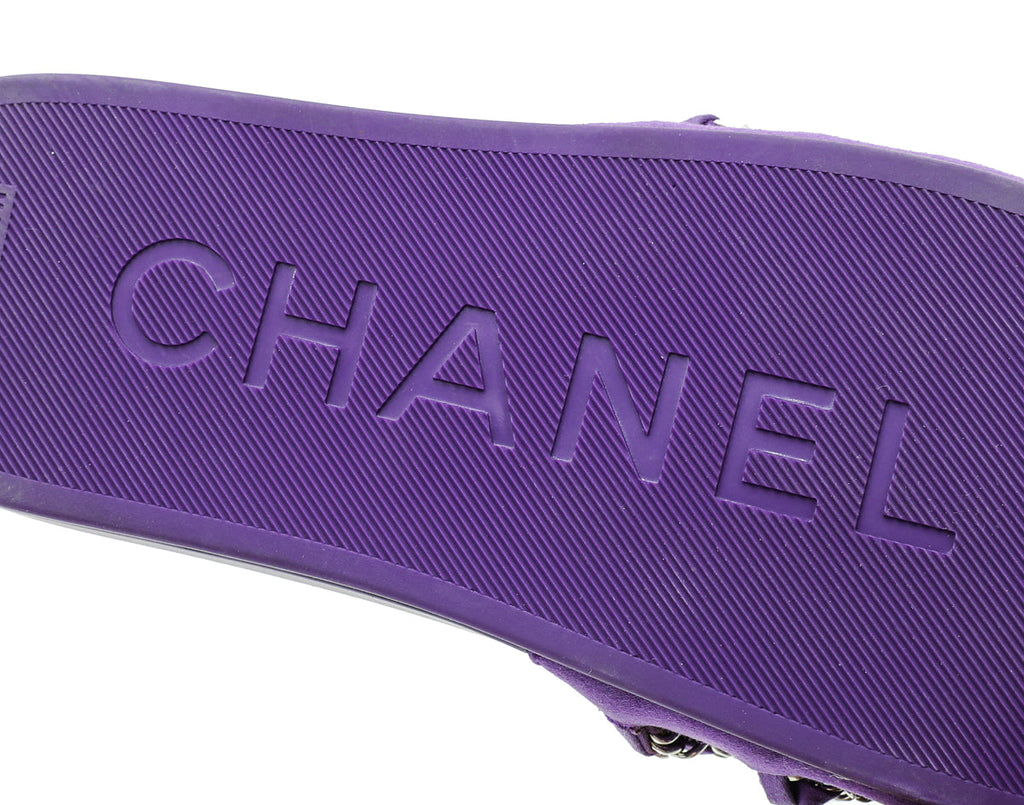 Chanel Violet Satin CC Charm Chain Slide Sandal 37