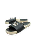 Chanel Black CC Pearl Studs  Espadrille Slip On Sandals 37.5