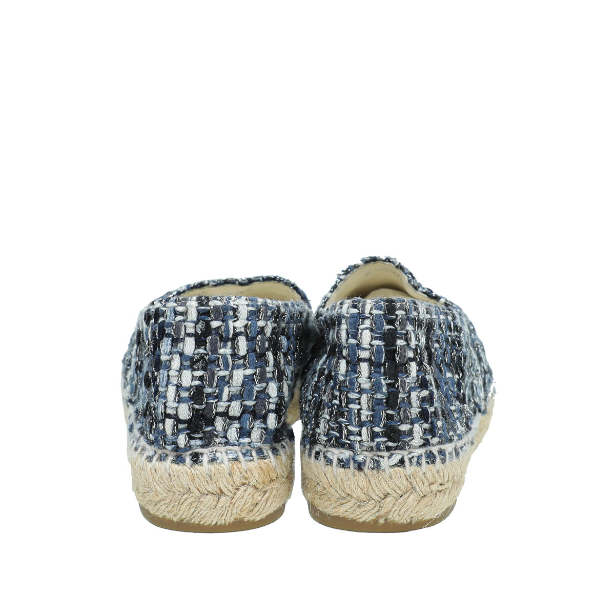 Chanel Silver Blue CC Cap Toe Tweed Espadrille 40