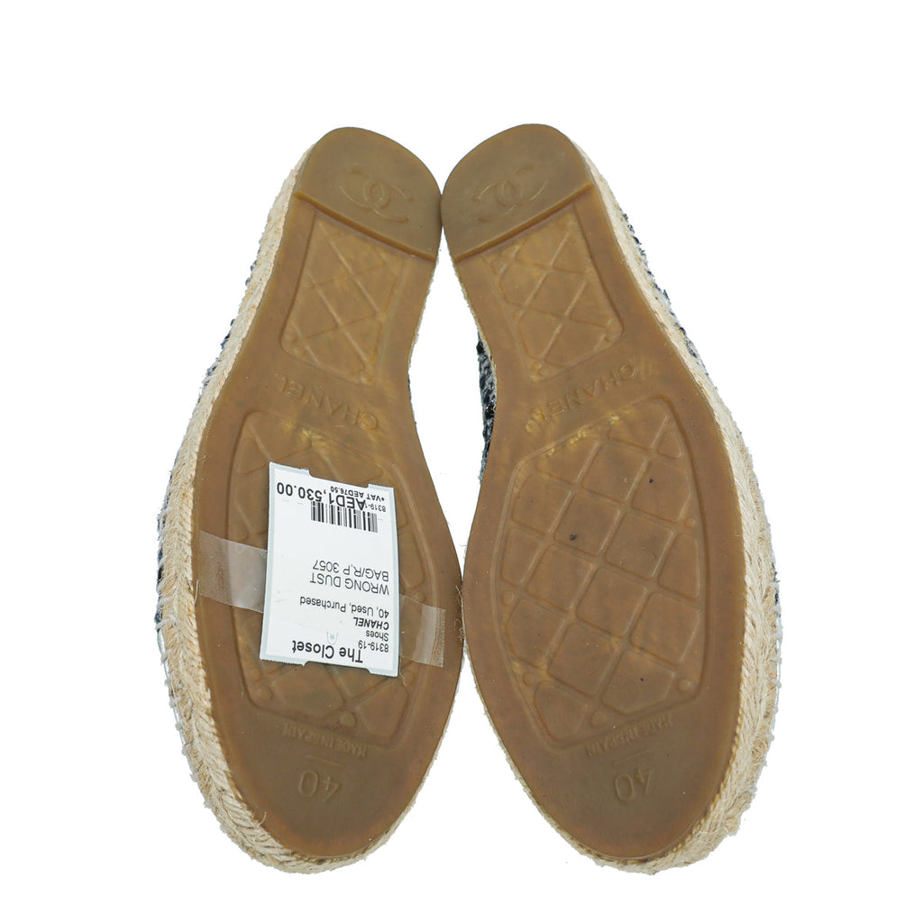 Chanel Silver Blue CC Cap Toe Tweed Espadrille 40