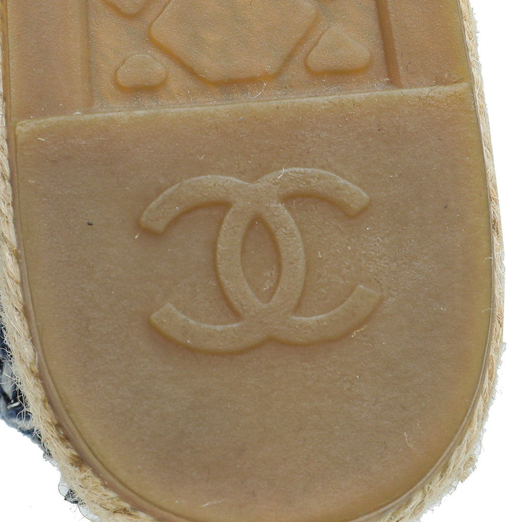 Chanel Silver Blue CC Cap Toe Tweed Espadrille 40