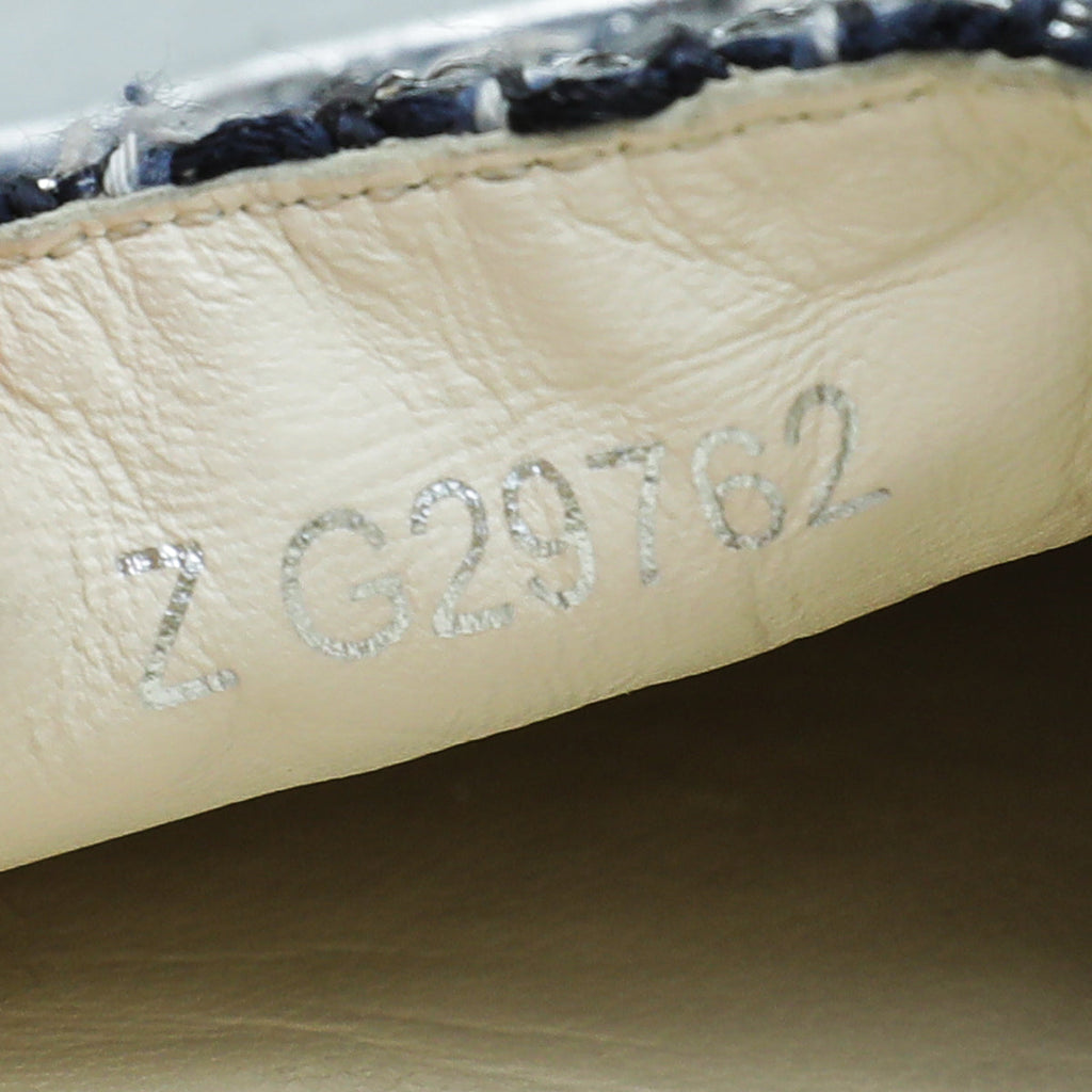 Chanel Silver Blue CC Cap Toe Tweed Espadrille 40