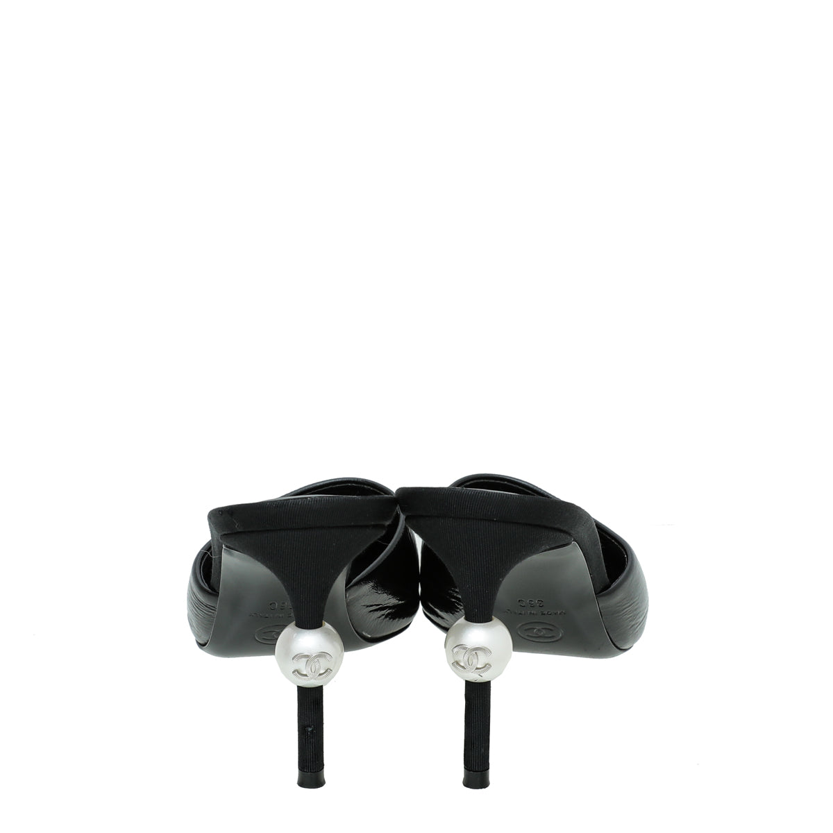 Chanel Black CC Grosgrain Cap Toe Pearl Mule 36
