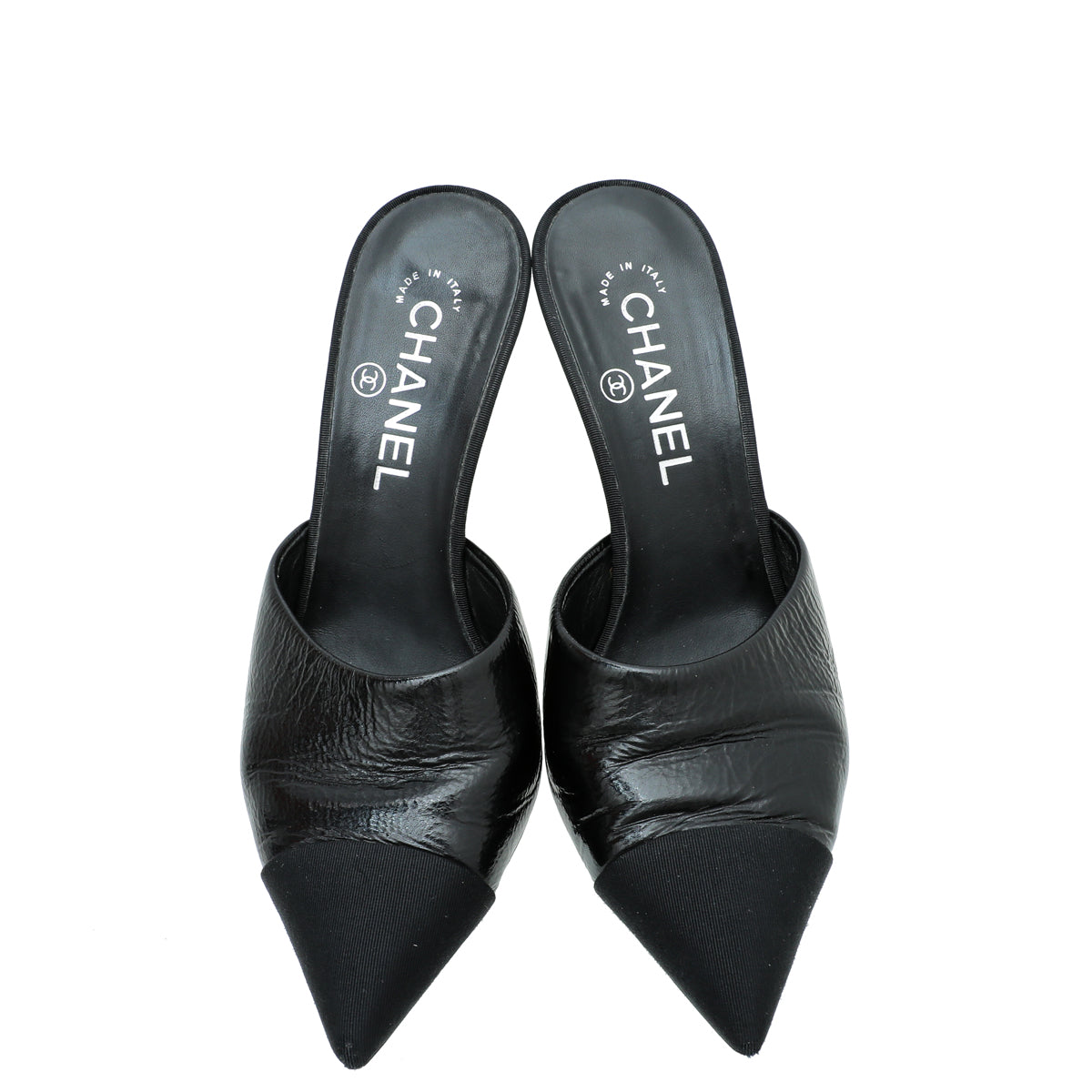 Chanel Black CC Grosgrain Cap Toe Pearl Mule 36