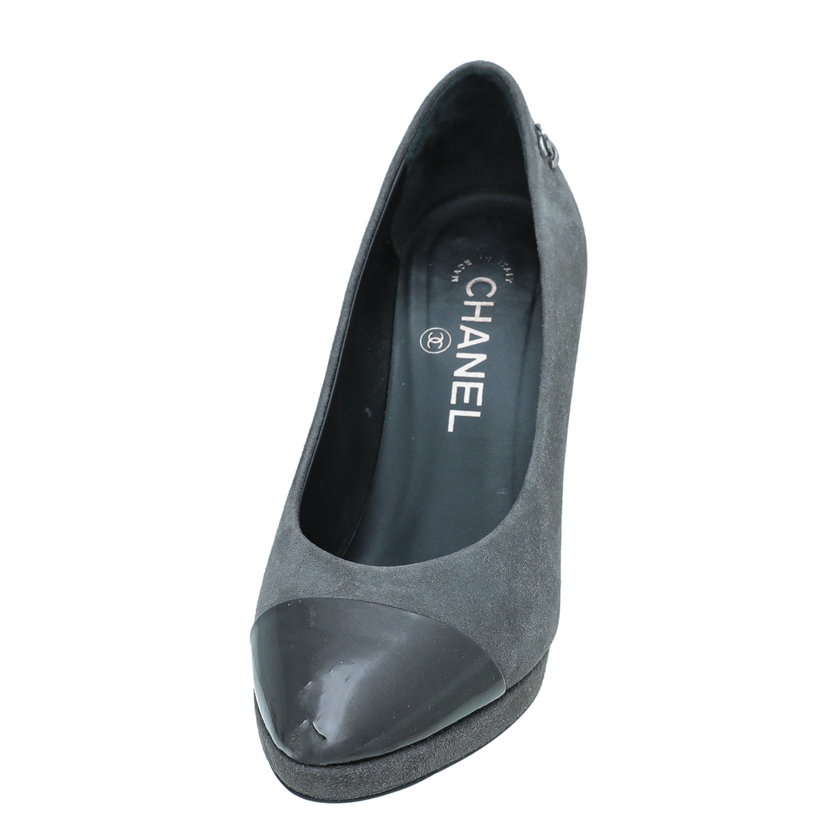 Chanel Gray Suede CC Cap Toe Pump 36.5
