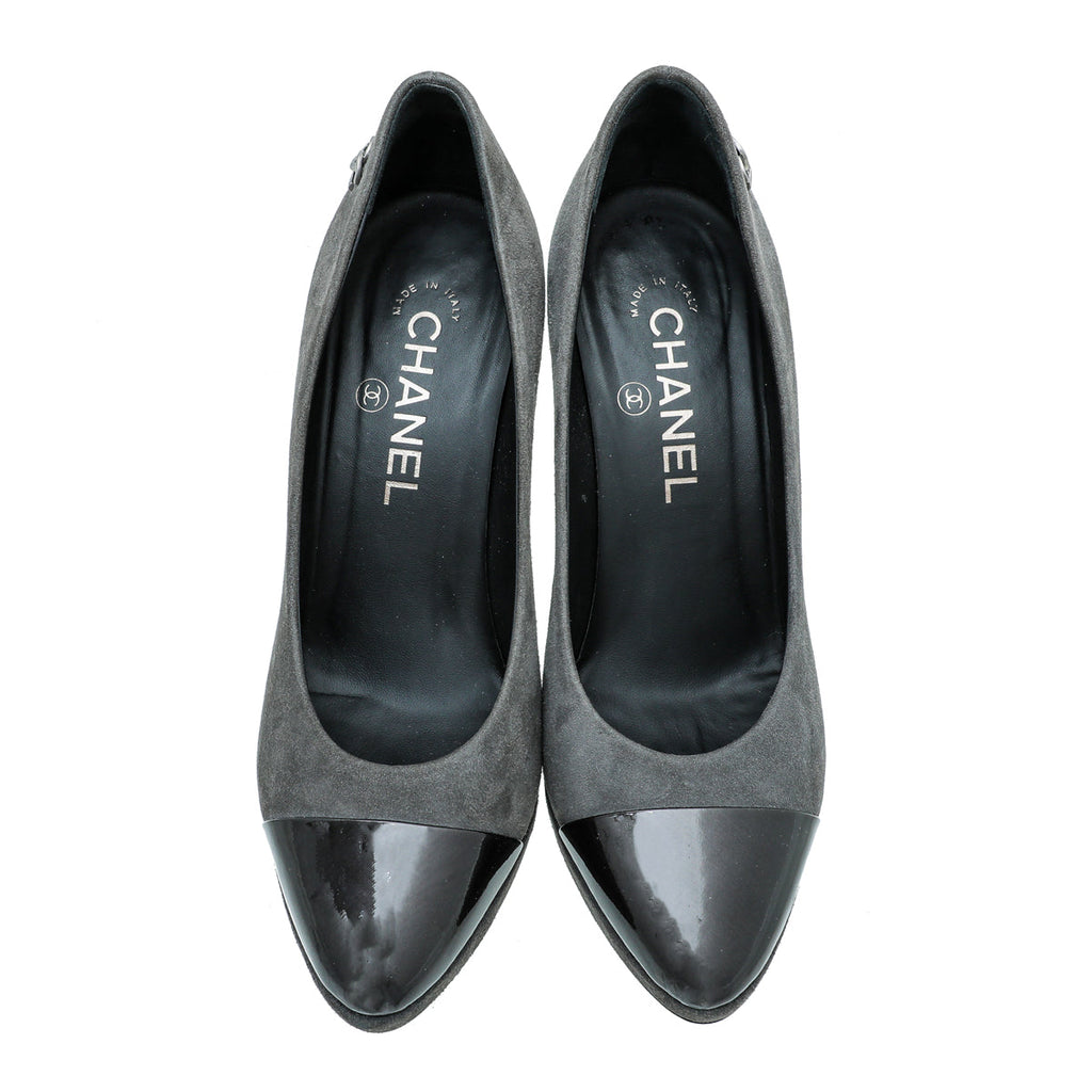 Chanel Gray Suede CC Cap Toe Pump 36.5