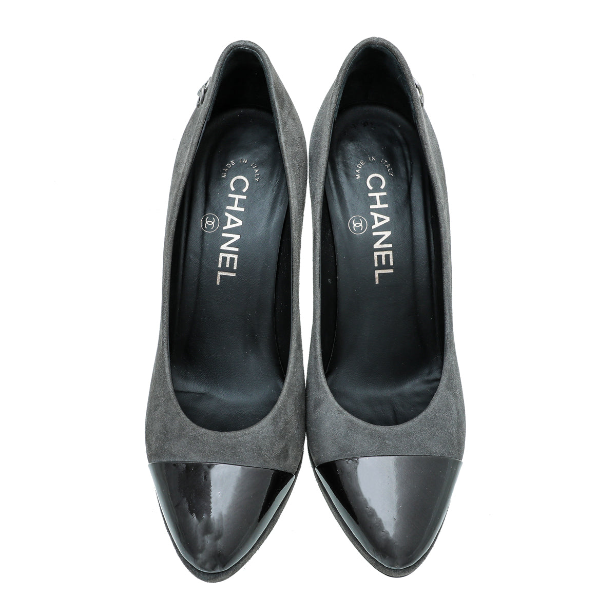 Chanel Gray Suede CC Cap Toe Pump 36.5