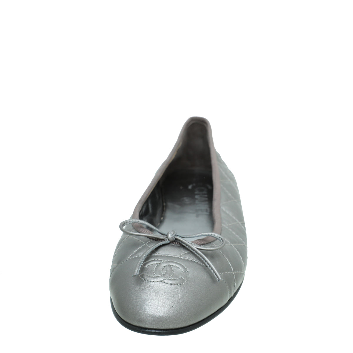 Chanel Metallic Grey CC Cap Toe Bow Ballerina