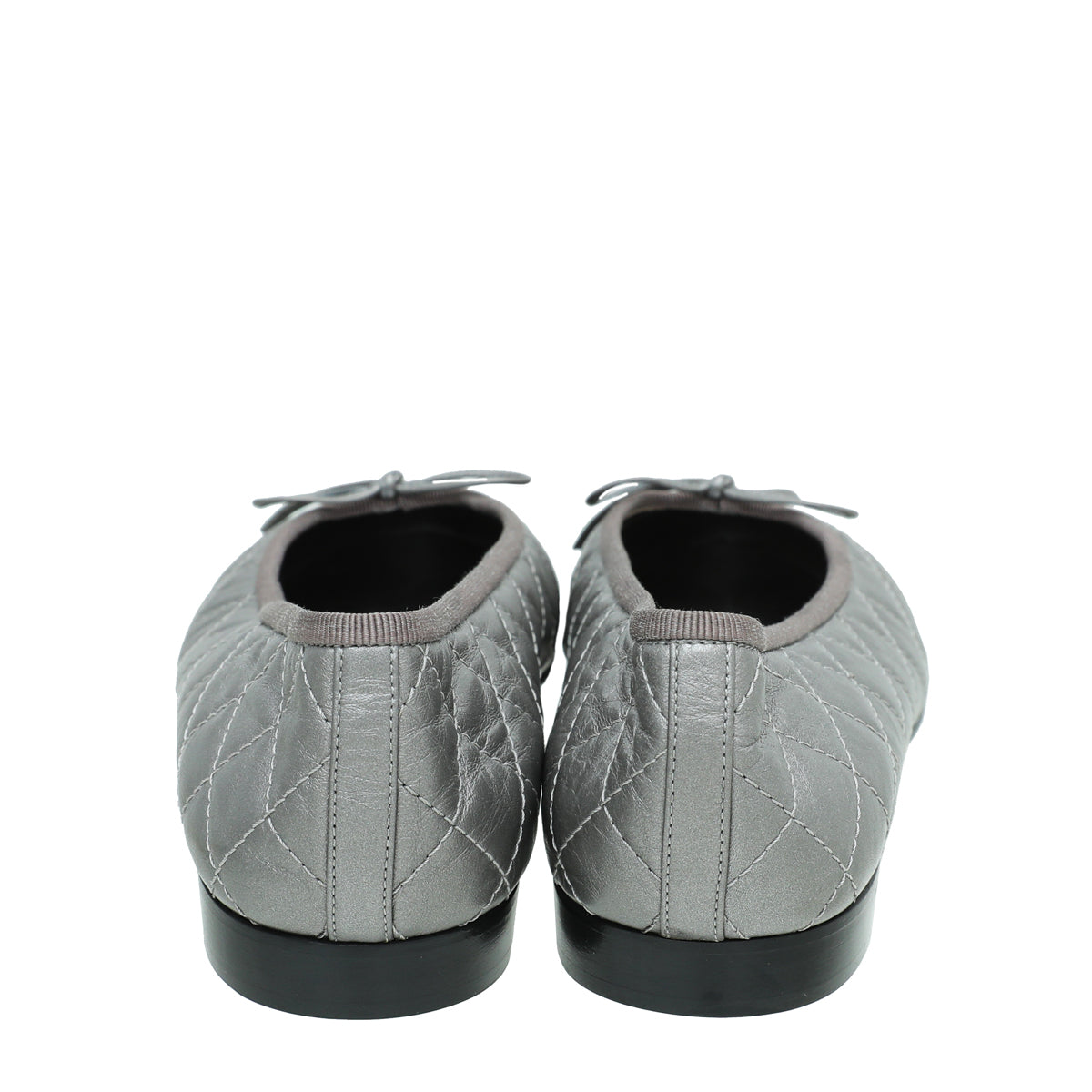 Chanel Metallic Grey CC Cap Toe Bow Ballerina