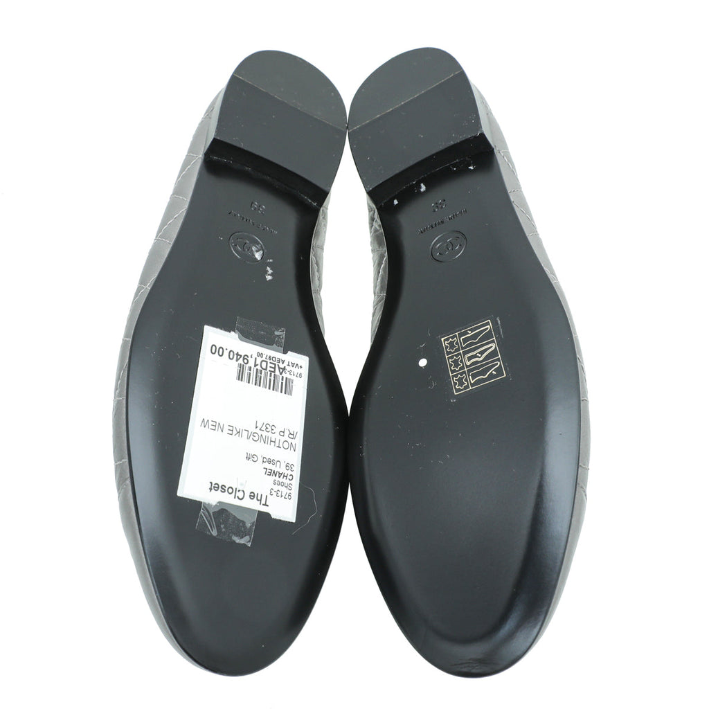 Chanel Metallic Grey CC Cap Toe Bow Ballerina