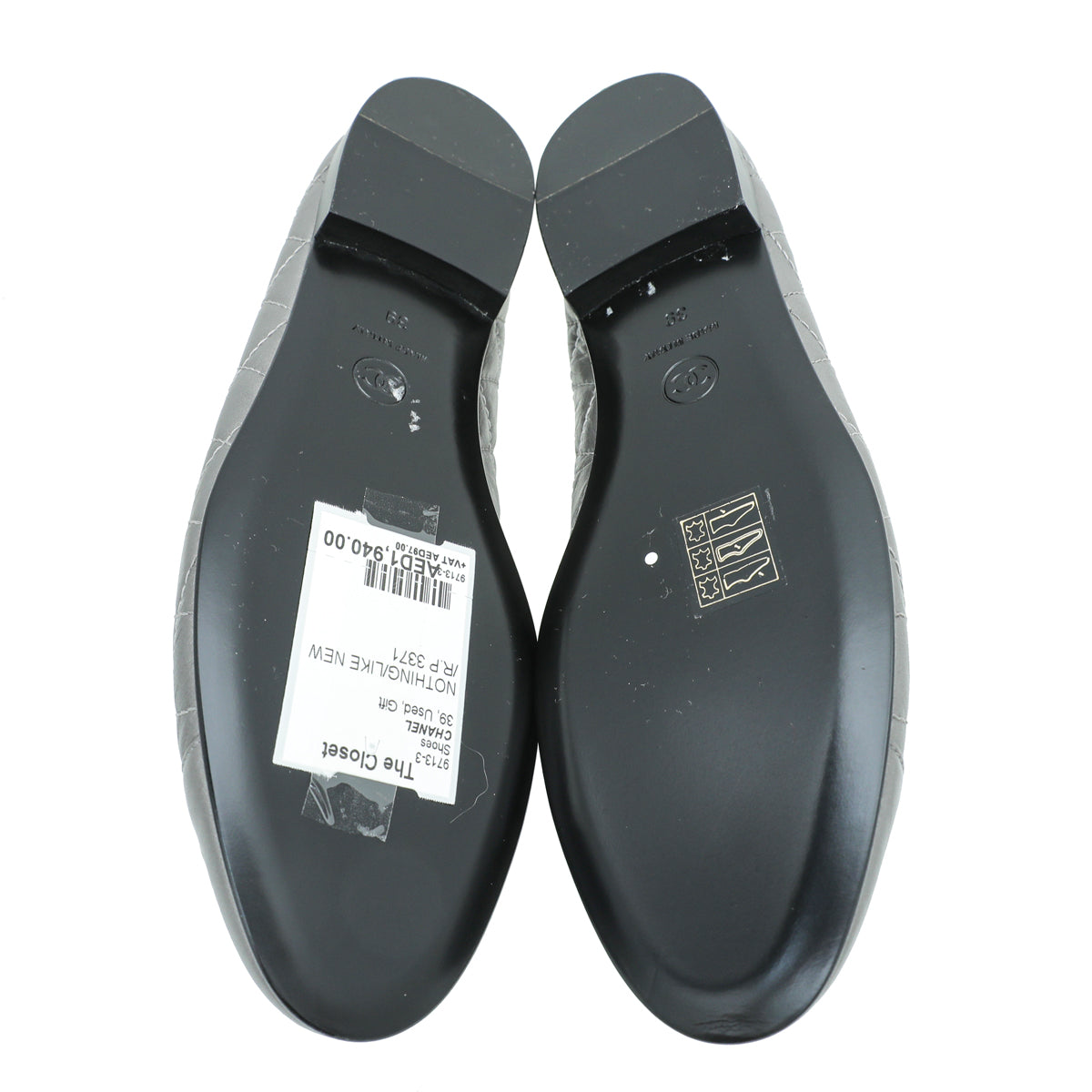 Chanel Metallic Grey CC Cap Toe Bow Ballerina