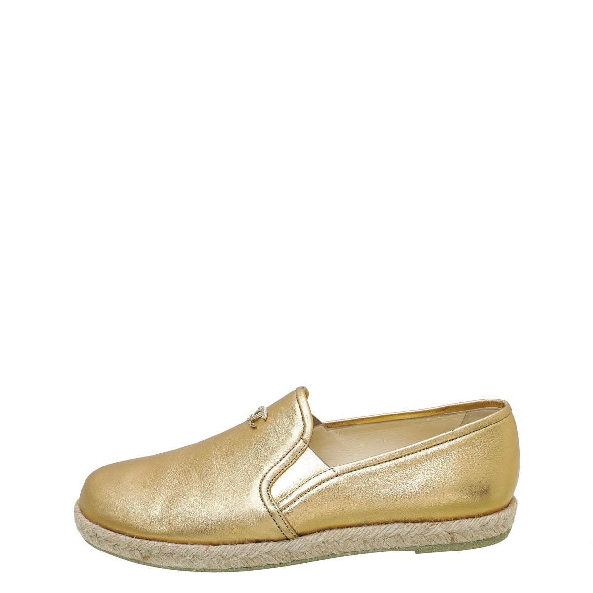Chanel Gold CC Metallic Flat Espadrille 38.5