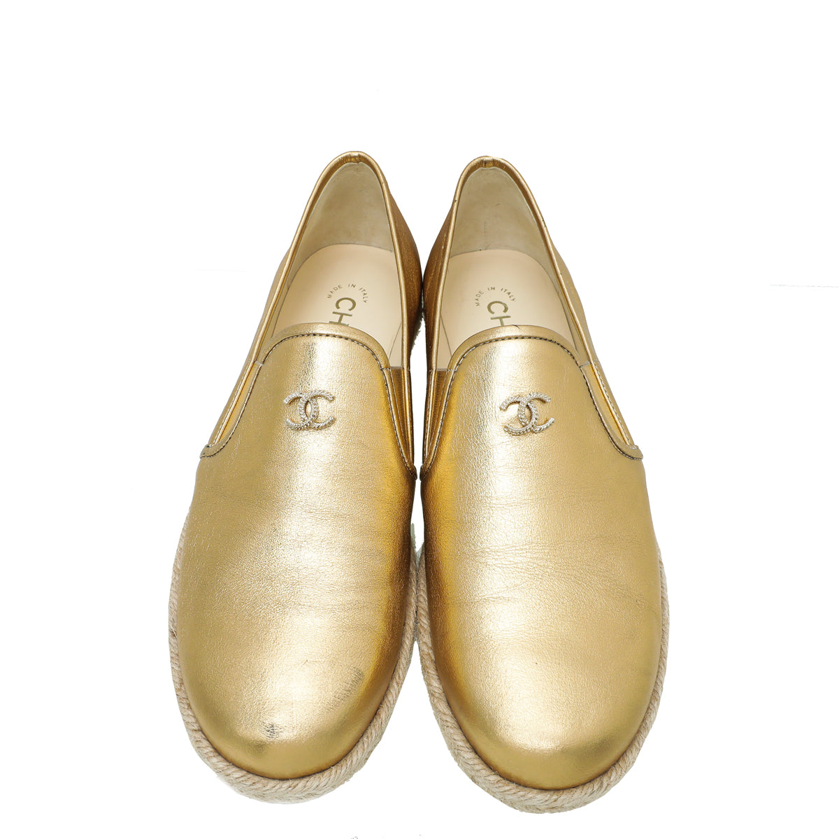 Chanel Gold CC Metallic Flat Espadrille 38.5