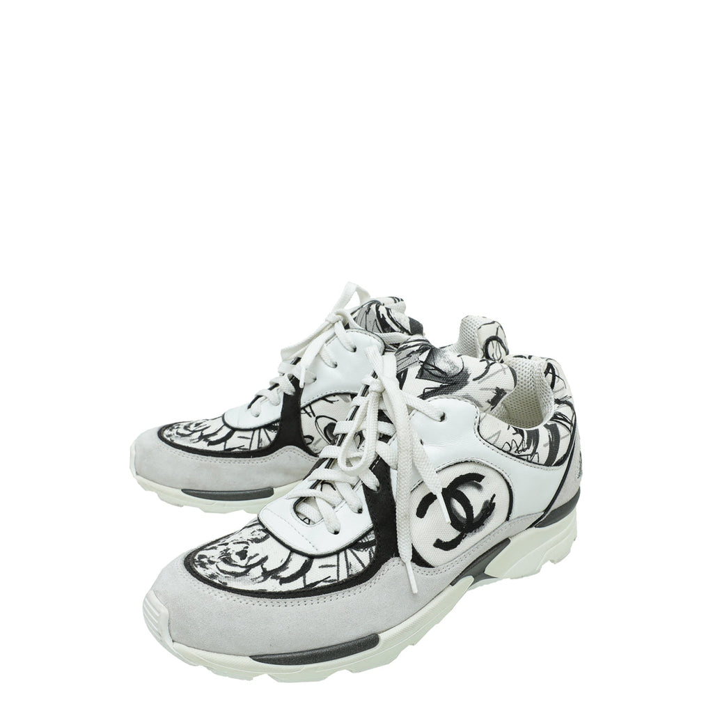 Chanel Tricolor CC Graffiti Suede Sneakers 38