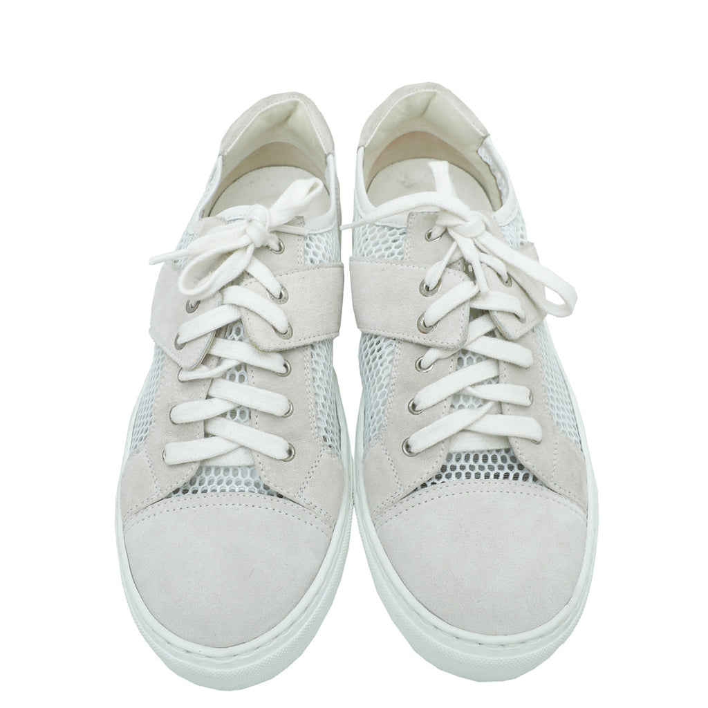 Chanel White CC Mesh Suede Sneaker 38