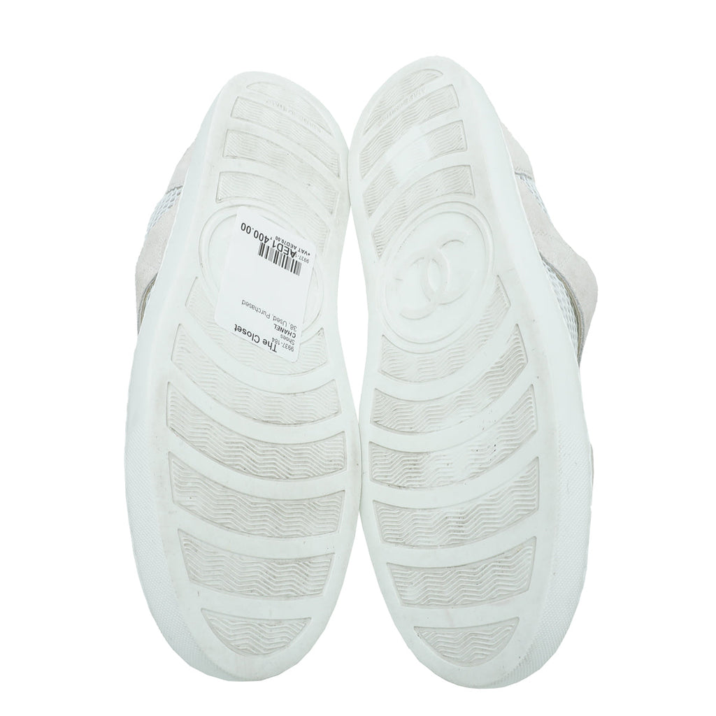 Chanel White CC Mesh Suede Sneaker 38