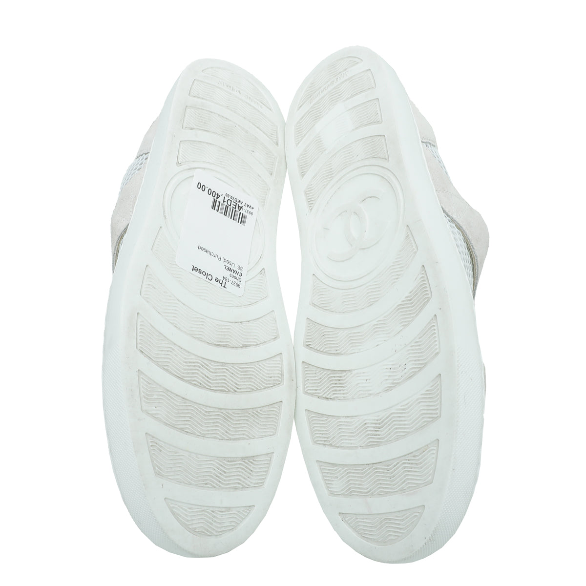Chanel White CC Mesh Suede Sneaker 38