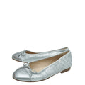 Chanel Metallic Silver CC Cap Toe Sequins Flat Ballet 38