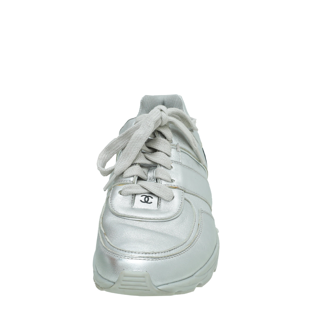Chanel Metallic Silver CC Metallic Trainer Sneaker 38