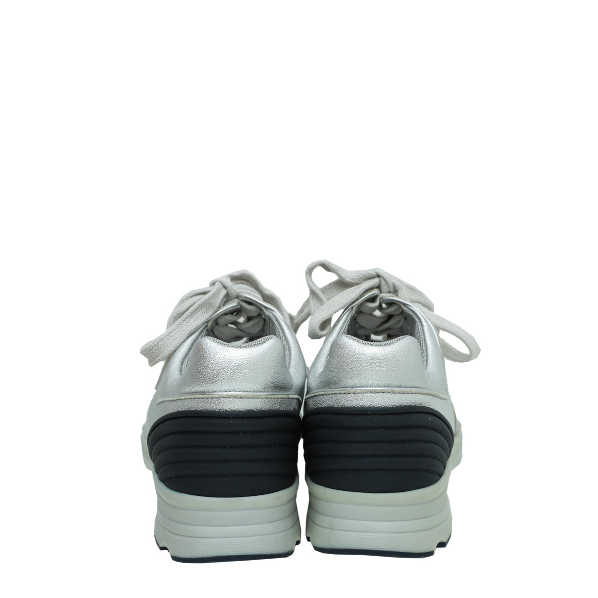 Chanel Metallic Silver CC Metallic Trainer Sneaker 38