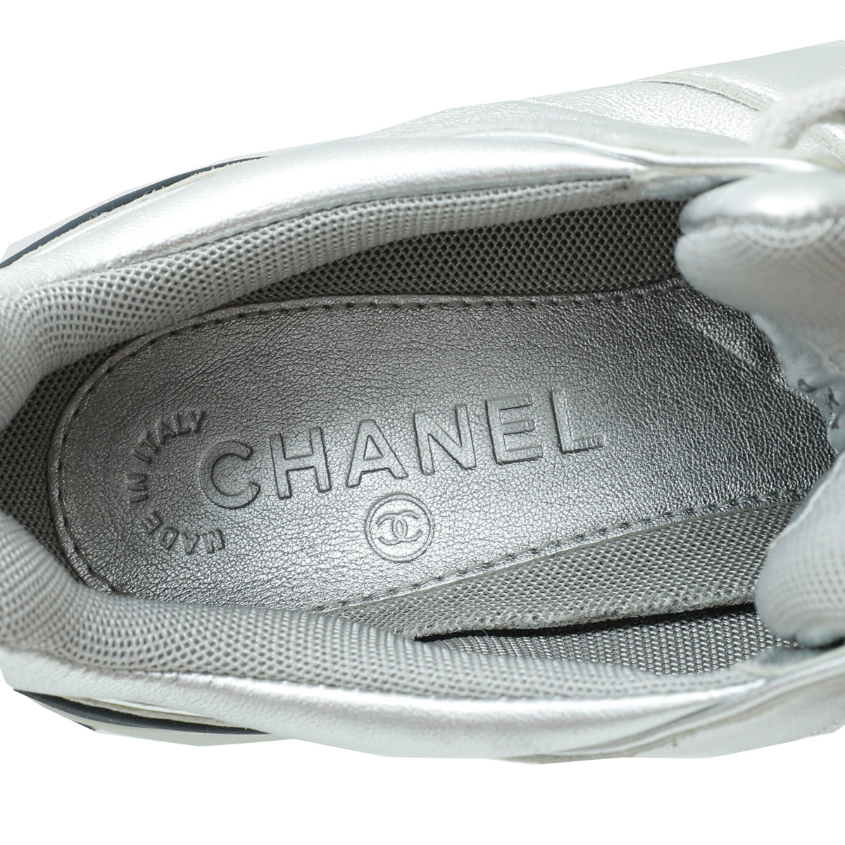 Chanel Metallic Silver CC Metallic Trainer Sneaker 38