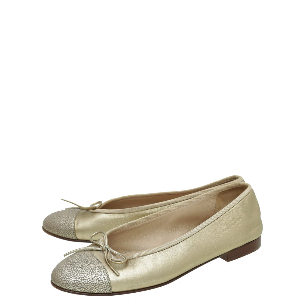 Chanel Metallic Gold CC Cap Toe Ballet Flats 38
