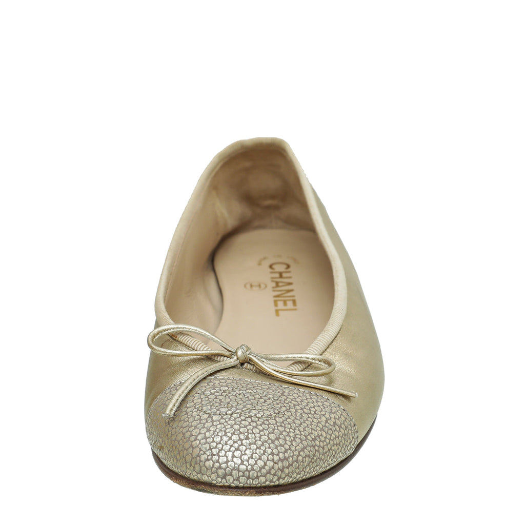 Chanel Metallic Gold CC Cap Toe Ballet Flats 38