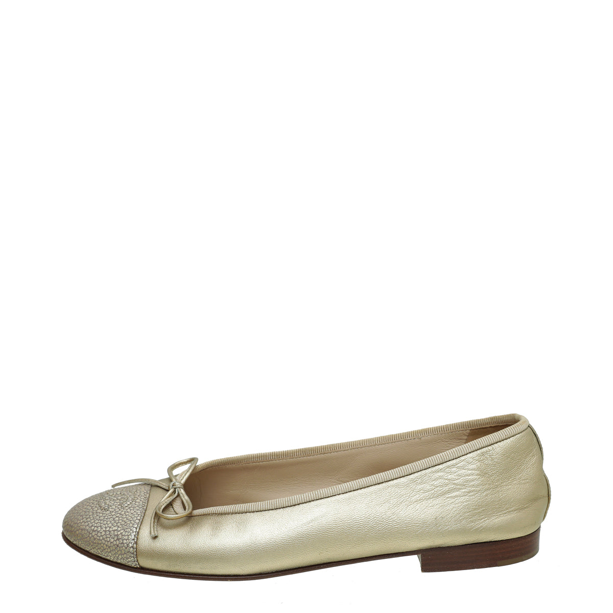Chanel Metallic Gold CC Cap Toe Ballet Flats 38