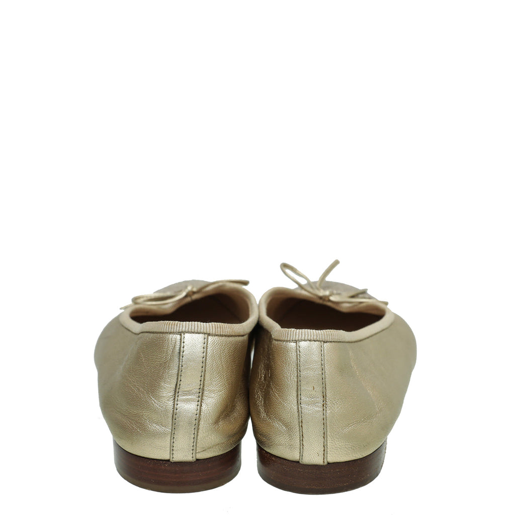 Chanel Metallic Gold CC Cap Toe Ballet Flats 38