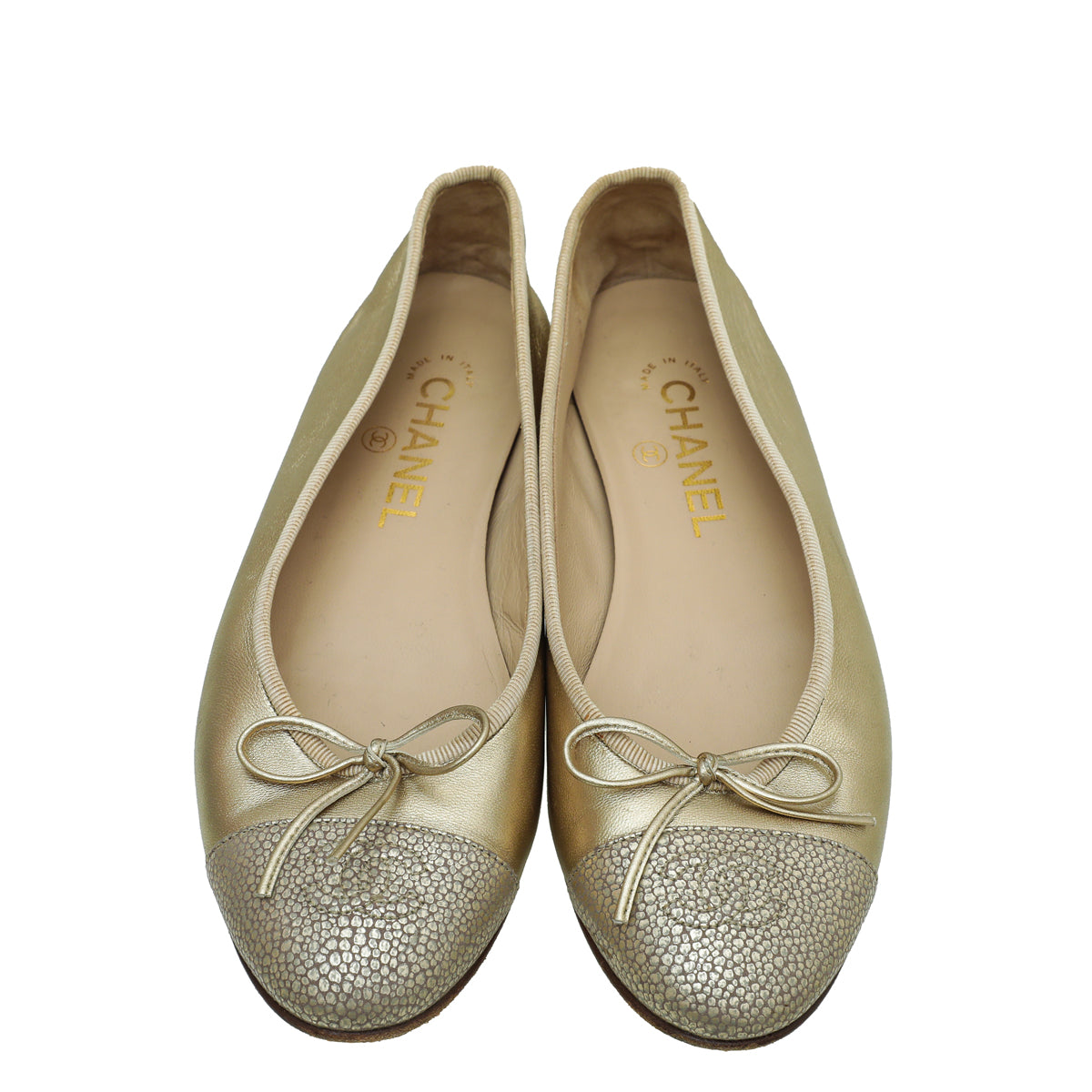 Chanel Metallic Gold CC Cap Toe Ballet Flats 38