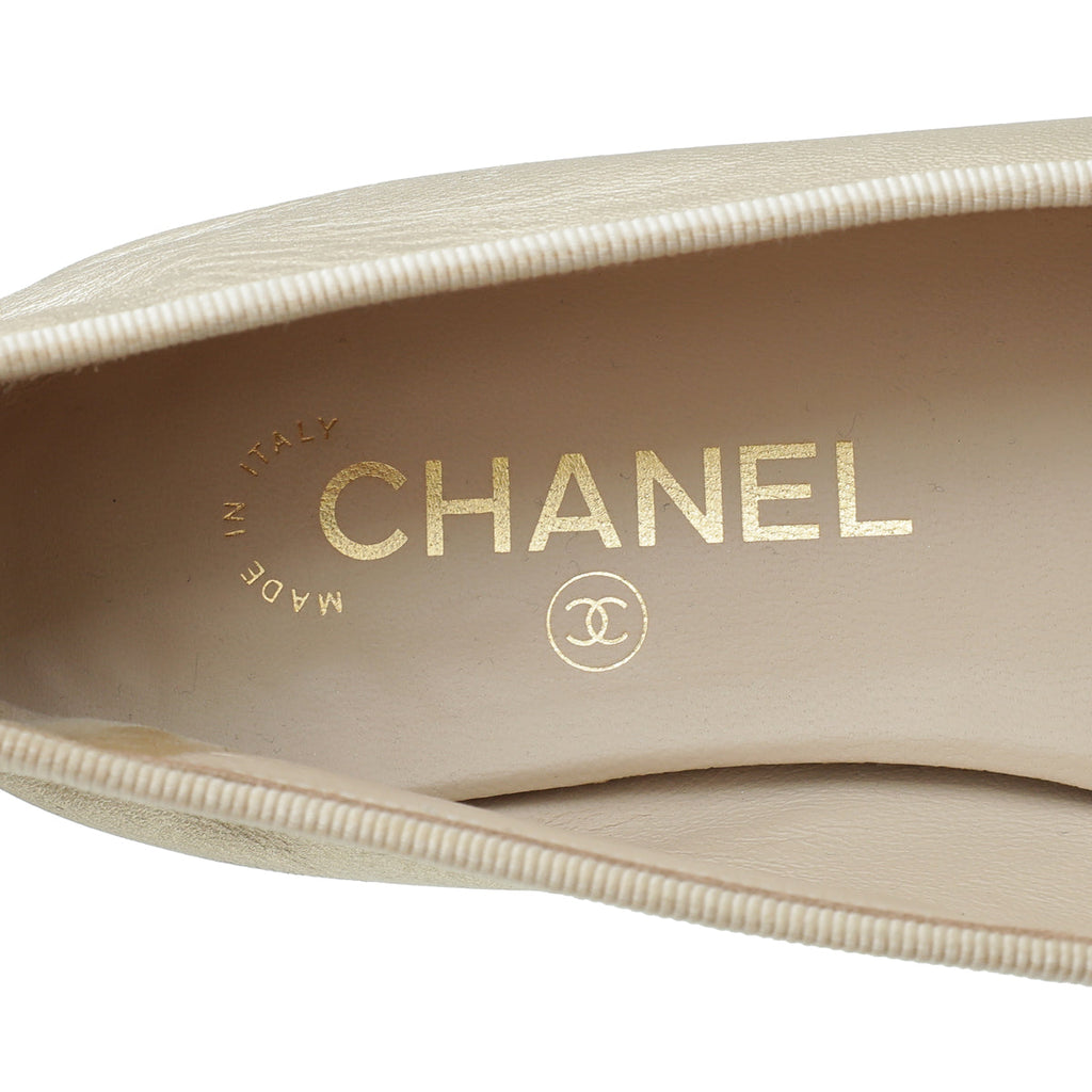 Chanel Metallic Gold CC Cap Toe Ballet Flats 38