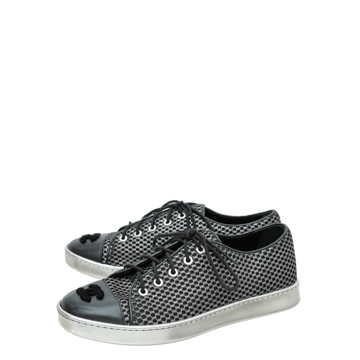 Chanel CC Fabric Calfskin Low Top Sneakers