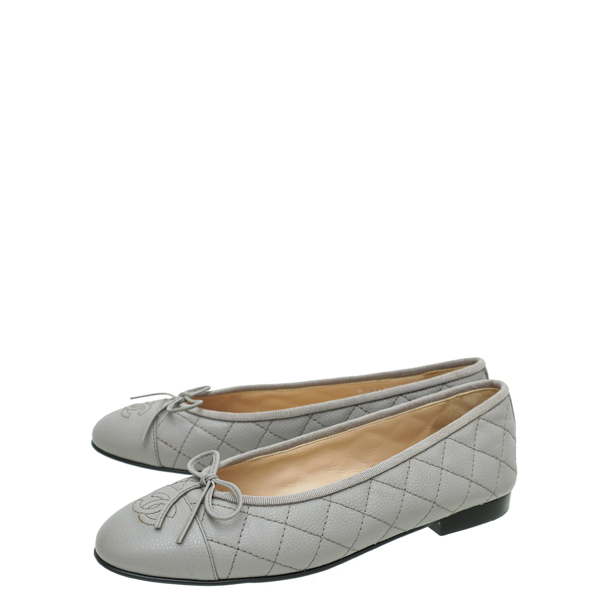 Chanel Grey CC Cap Toe Quilted Flat Ballet 38