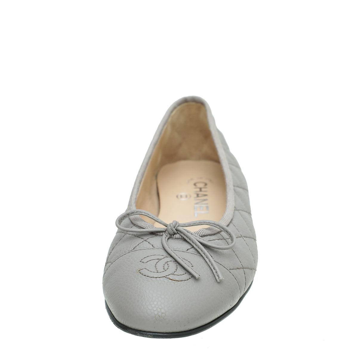 Chanel Grey CC Cap Toe Quilted Flat Ballet 38