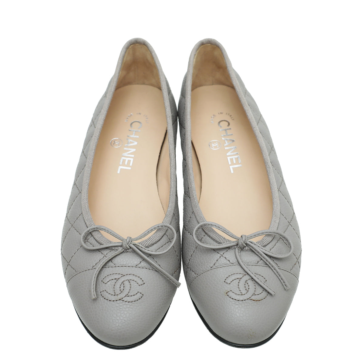 Chanel Grey CC Cap Toe Quilted Flat Ballet 38