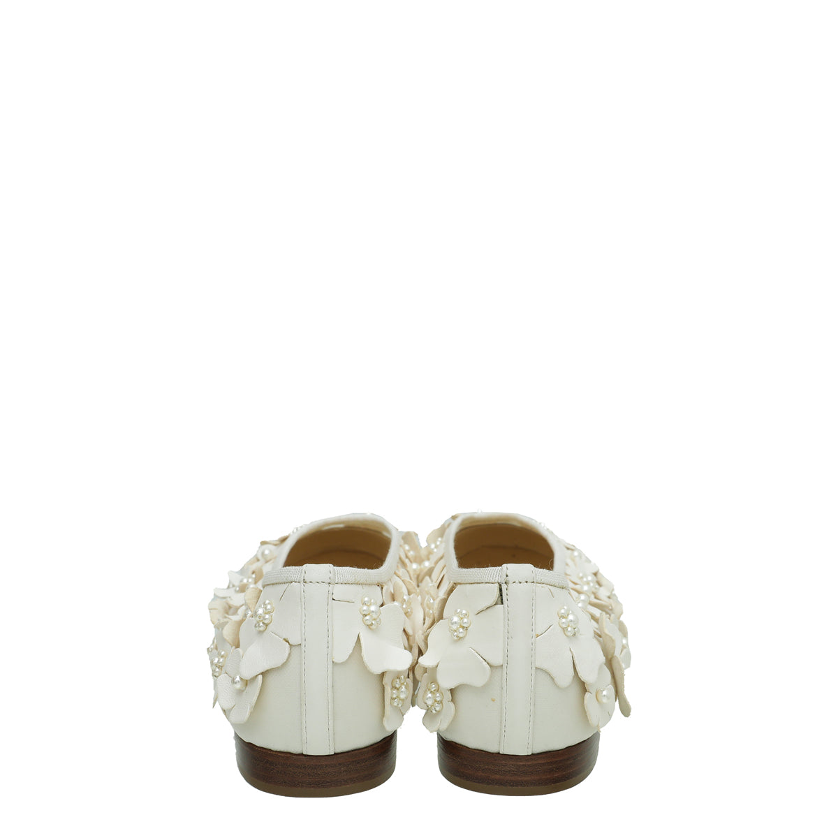 Chanel White CC Cap Toe Flower Pearl Embroidered Flat Ballet 38