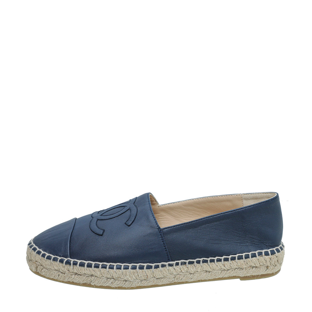 Chanel Navy Blue CC Cap Toe Espadrille 39