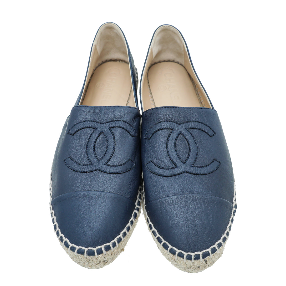Chanel Navy Blue CC Cap Toe Espadrille 39