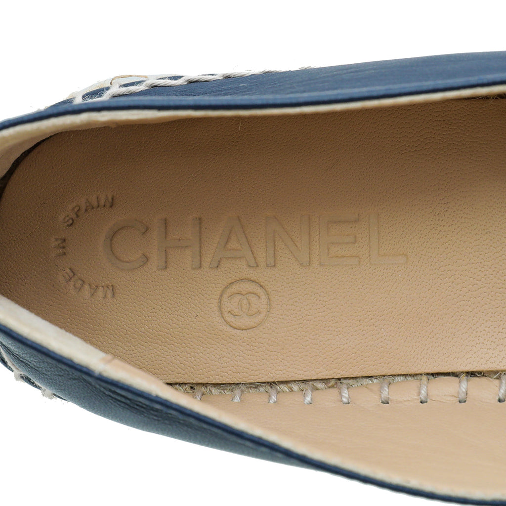 Chanel Navy Blue CC Cap Toe Espadrille 39