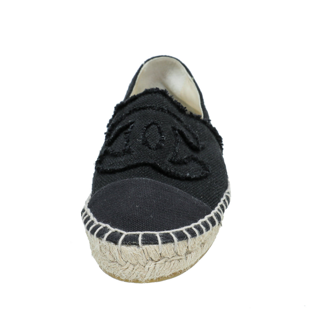 Chanel Black CC Linen Espadrille 39