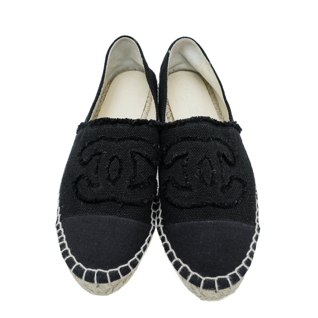 Chanel Black CC Linen Espadrille 39