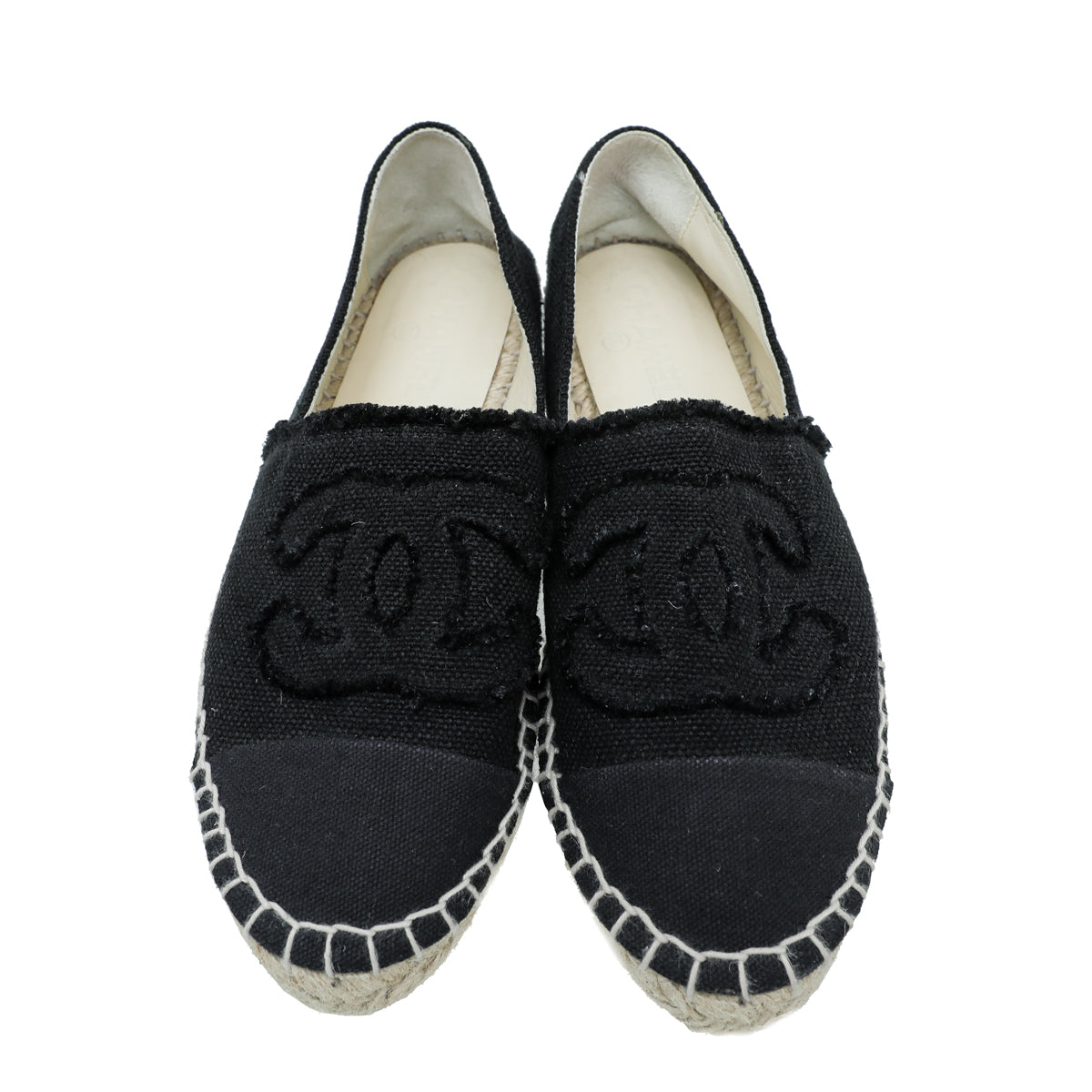 Chanel Black CC Linen Espadrille 39