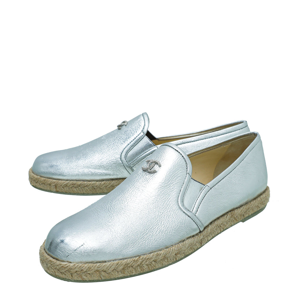 Chanel Metallic Silver 2016 Interlocking CC Espadrille 38.5