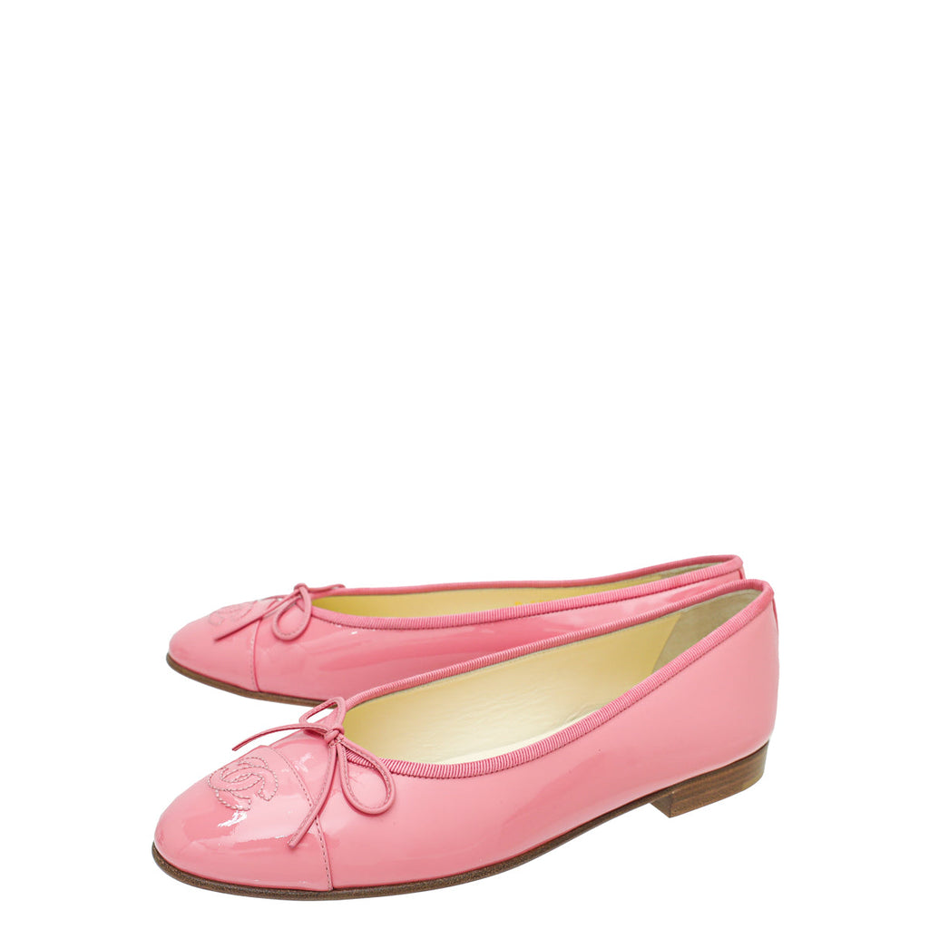 Chanel Pink CC Cap Toe Flat Ballerina 38