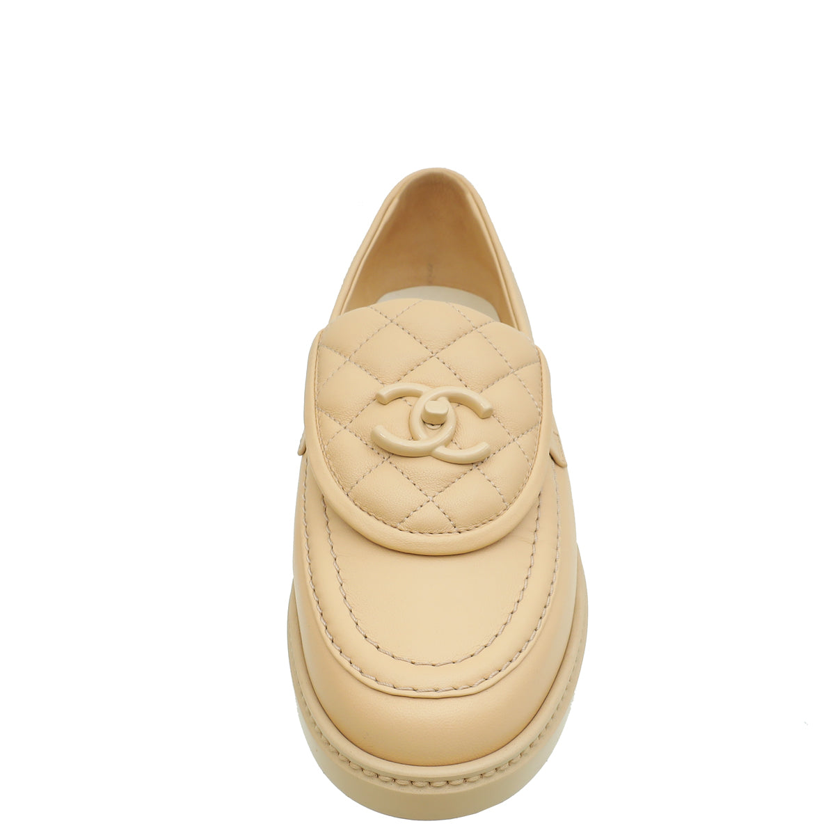 Chanel Beige CC Pocket Quilted Moccasin Loafer 38