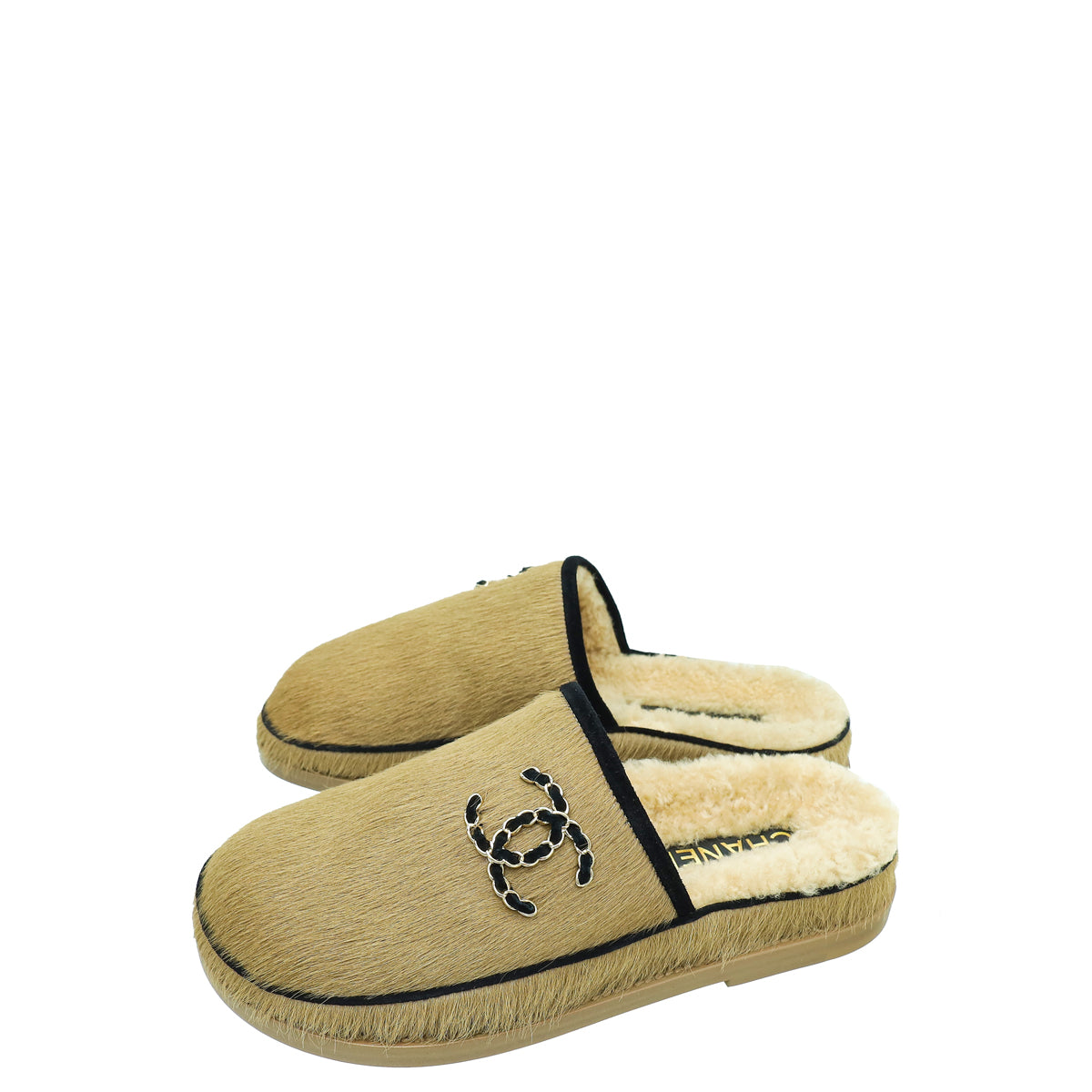 Chanel Bicolor CC Pony Hair and Shearling Mules 37
