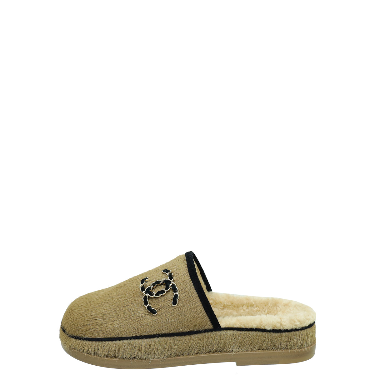 Chanel Bicolor CC Pony Hair and Shearling Mules 37
