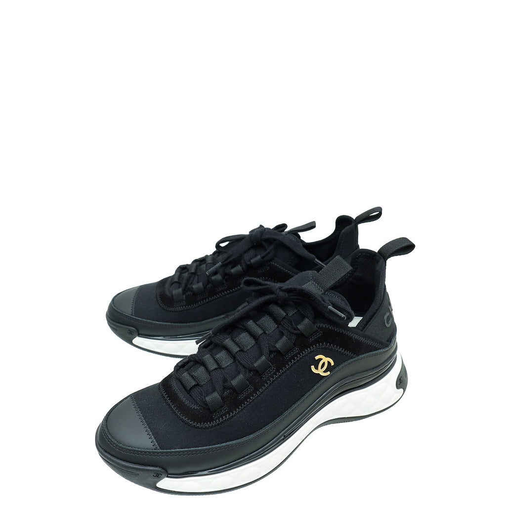 Chanel Black CC Lace Up Sneakers 36.5