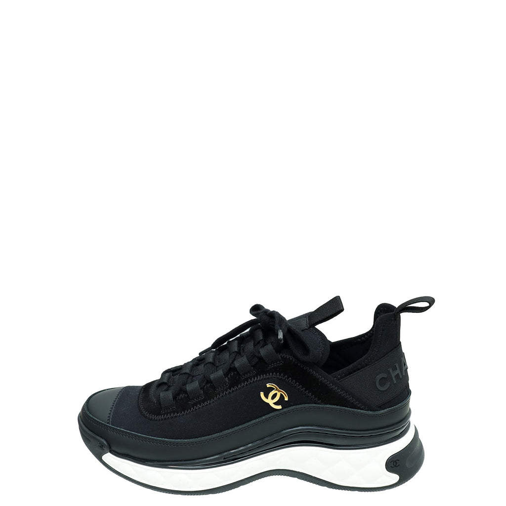 Chanel Black CC Lace Up Sneakers 36.5