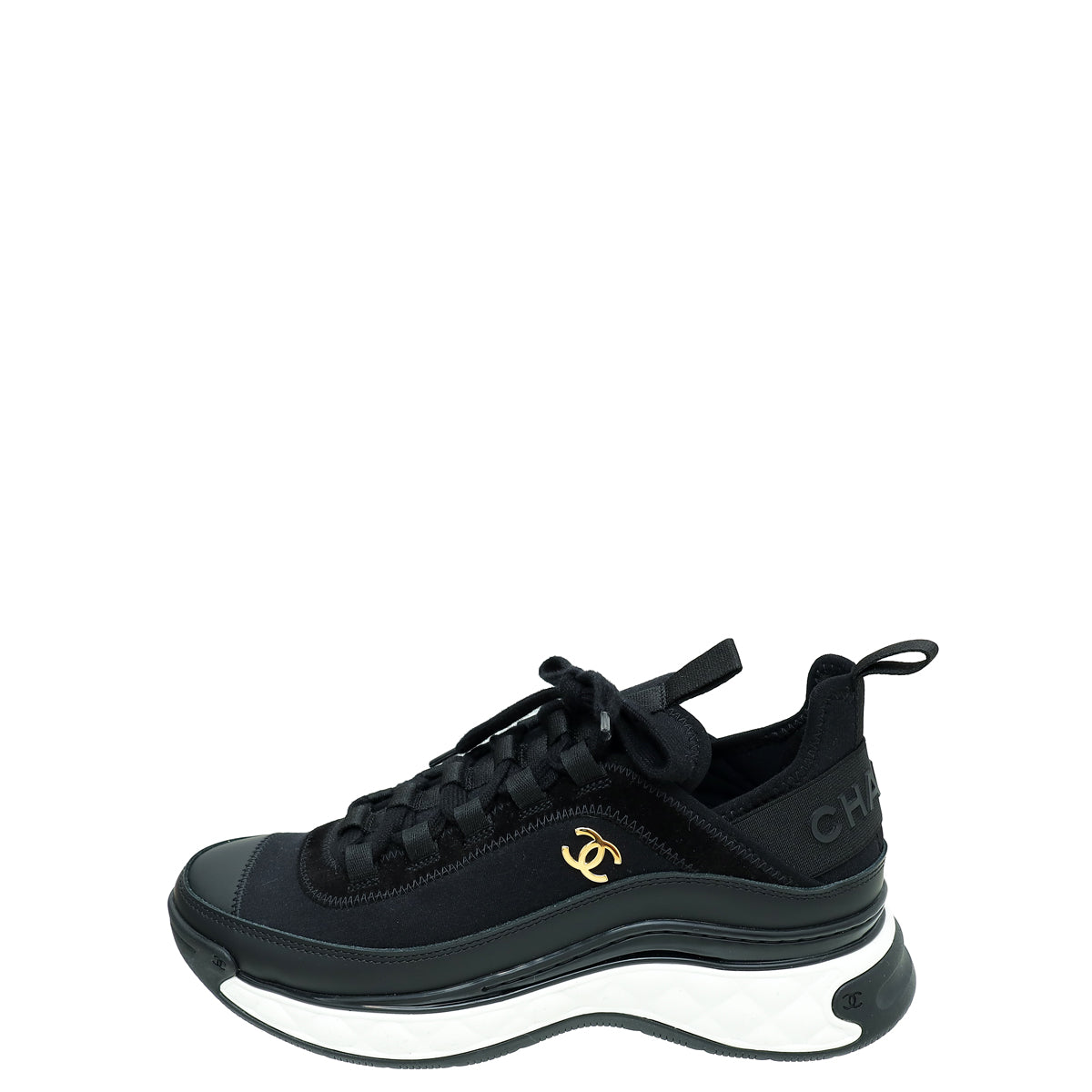 Chanel Black CC Lace Up Sneakers 36.5